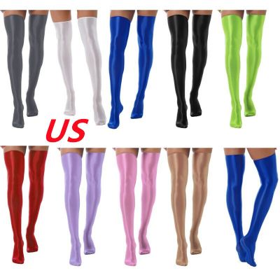 US Womens Stockings Wetlook Shiny Stretch Footless Thigh-high Socks Party Tights